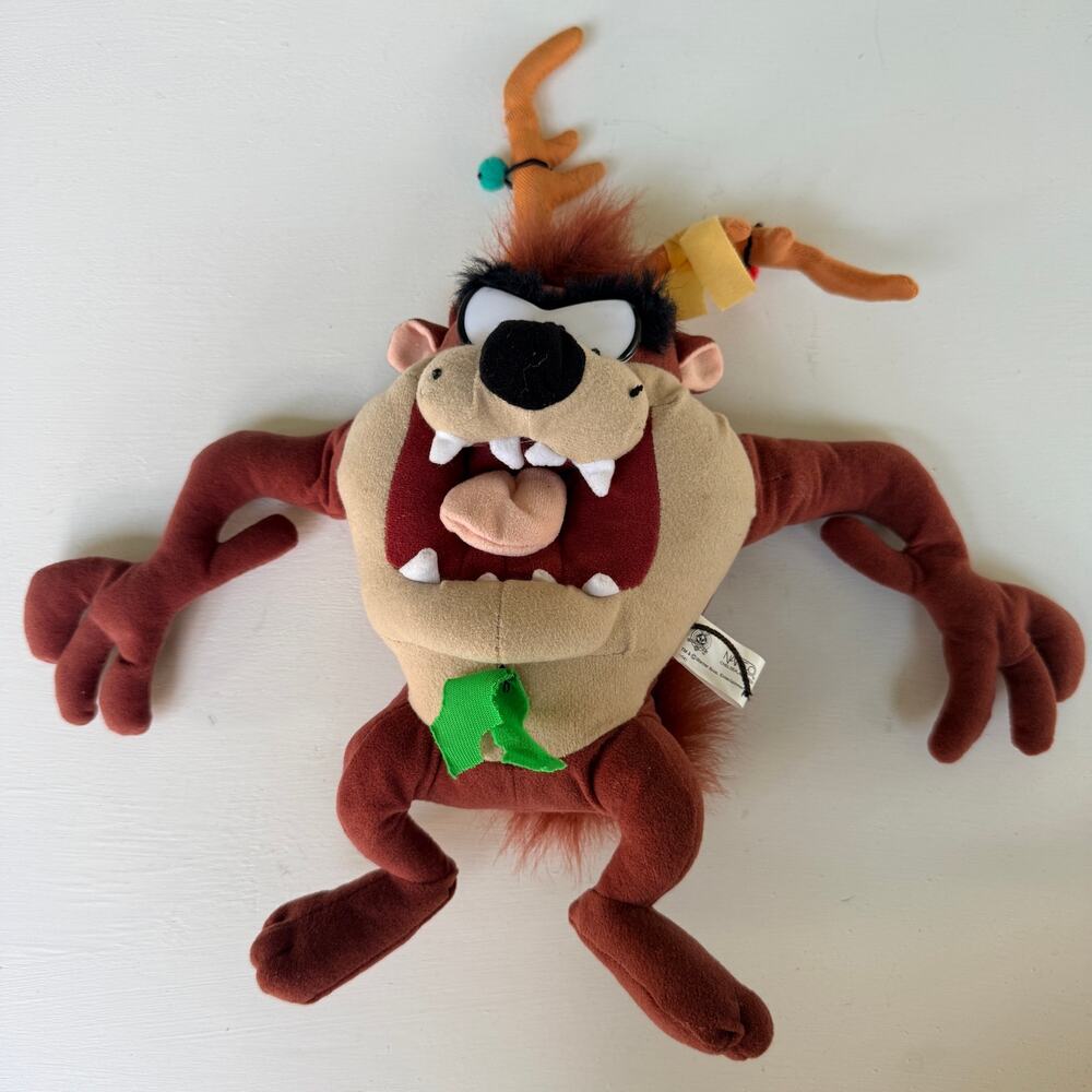 Vintage Nanco Taz Reindeer Plush Looney Tunes Christmas Stuffed Toy
